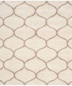 FAS All Area Rugs And Runners Moroccan Pattern Ivory Beige Plush Shag Area Rug