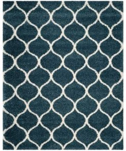 FAS All Area Rugs And Runners Moroccan Pattern Slate Blue Ivory Plush Shag Area Rug
