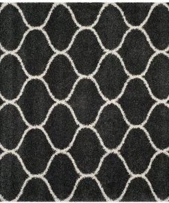 FAS Moroccan Pattern Dark Grey Ivory Plush Shag Area Rug All Area Rugs And Runners