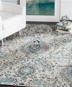 FAS Floral Cream/ Light Grey/Gray Area Rugs