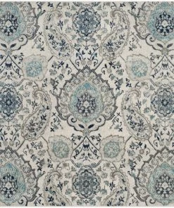 FAS Floral Cream/ Light Grey/Gray Area Rugs