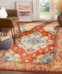 FAS All Area Rugs And Runners Distressed Orange Light Blue Soft Area Rug