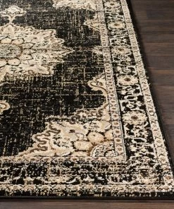 Sheridan Traditional Navy Traditional Medallion Distressed Black Beige Area Rug
