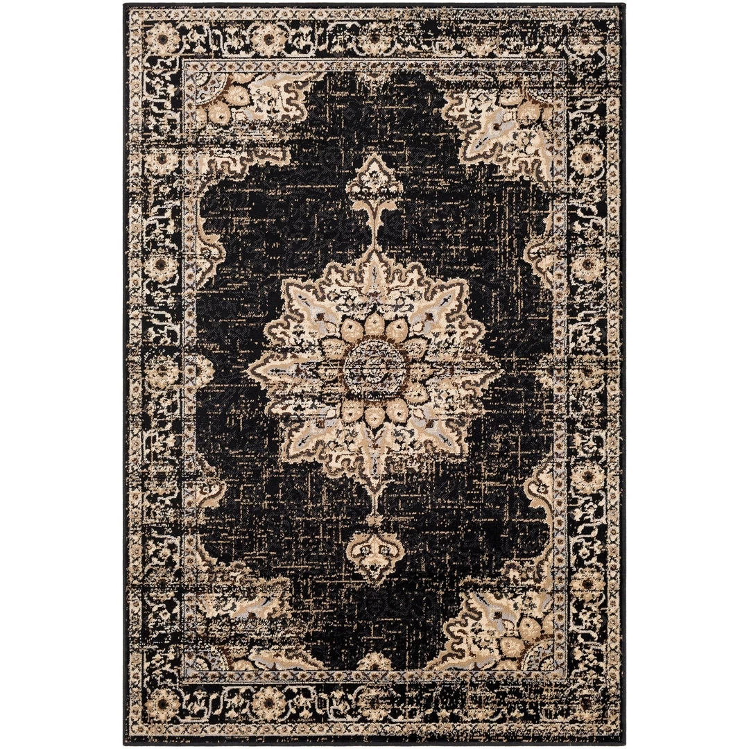 Sheridan Traditional Navy Traditional Medallion Distressed Black Beige Area Rug 4 Sheridan Traditional Navy Traditional Medallion Distressed Black Beige Area Rug