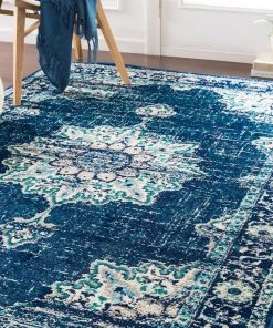 Sheridan Traditional Navy Traditional Medallion Distressed Navy Blue Cream Light Gray Area Rug All Area Rugs And Runners