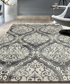 WRG Floral Damask Gray/Grey Area Rug