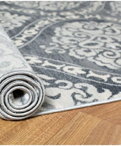WRG Floral Damask Gray/Grey Area Rug