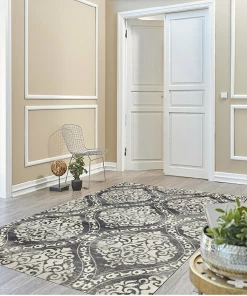 WRG Floral Damask Gray/Grey Area Rug