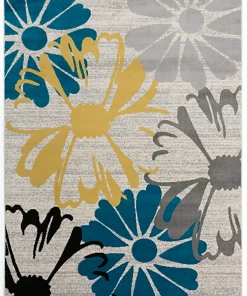 WRG Cream Navy Blue Yellow Area Rugs