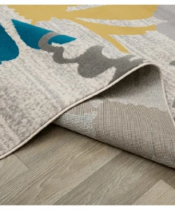 WRG Cream Navy Blue Yellow Area Rugs 9 WRG Cream Navy Blue Yellow Area Rugs