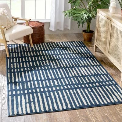 Well Woven Tribal Geometric Stripes Blue Distressed Area Soft Rug 1 Well Woven Tribal Geometric Stripes Blue Distressed Area Soft Rug