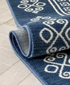 Well Woven Tribal Diamond Pattern Blue Distressed Soft Area Rug
