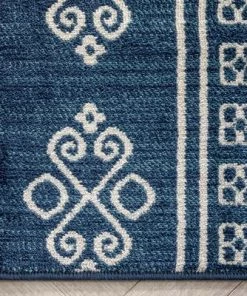 Well Woven Tribal Diamond Pattern Blue Distressed Soft Area Rug
