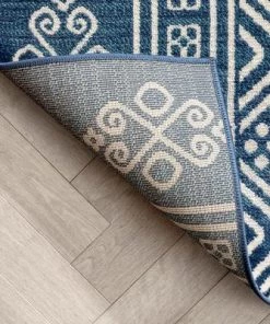 Well Woven Tribal Diamond Pattern Blue Distressed Soft Area Rug