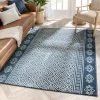 Well Woven Tribal Diamond Pattern Blue Distressed Soft Area Rug