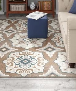FAS Geometric Cerulean Blue Taupe Soft Area Rugs