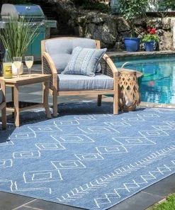 NL Moroccan Tribal Accent Blue Indoor/Outdoor Area Rugs - Durable/Easy Maintenance All Area Rugs And Runners