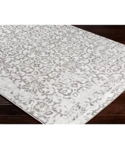 Tours Blue And Gray Damask Distressed Light Grey Ivory Area Rug