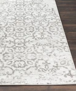 Tours Blue And Gray Damask Distressed Light Grey Ivory Area Rug