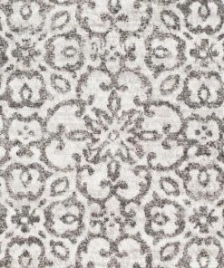 Tours Blue And Gray Damask Distressed Light Grey Ivory Area Rug