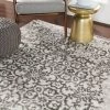 Tours Blue And Gray Damask Distressed Light Grey Ivory Area Rug