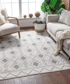 Well Woven All Area Rugs And Runners Cream/Grey Modern Tribal Diamond Soft Area Rug