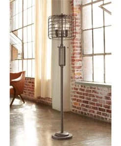 Lamp Plus Industrial Cage Bronze Floor Lamp With Edison LED Bulbs Lamps