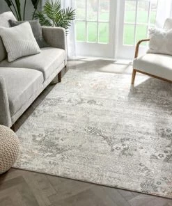 Well Woven Grey Vintage Persian Panel High-Low Soft Area Rug