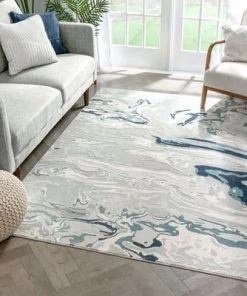 Well Woven Blue Vintage Abstract Watercolor High-Low Soft Area Rug All Area Rugs And Runners