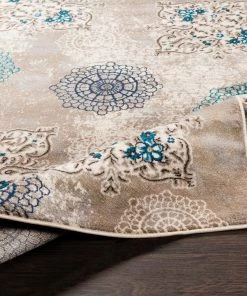Zerah Transitional Camel Floral Circle Ivory Grey Blue Brown Area Rug All Area Rugs And Runners