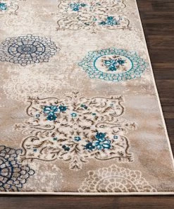 Zerah Transitional Camel Floral Circle Ivory Grey Blue Brown Area Rug All Area Rugs And Runners