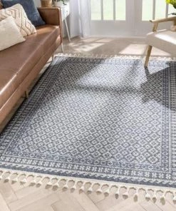 Well Woven Tribal Trellis Pattern Blue Kim-Style Soft Area Rug