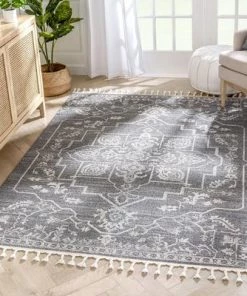 Well Woven All Area Rugs And Runners Oriental Medallion Pattern Grey Kim-Style Soft Area Rug