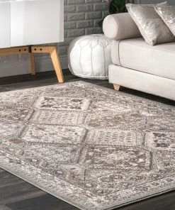 NL Transitional Panel Bordered Beige Soft Area Rug All Area Rugs And Runners
