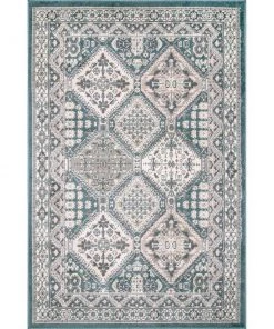 Melange Tiles All Area Rugs And Runners Transitional Panel Bordered Blue Soft Area Rug