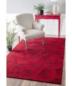 NL Premium Handmade Red Floral Wool Soft Area Rugs