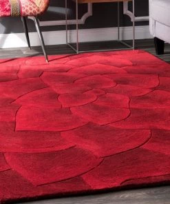 NL Premium Handmade Red Floral Wool Soft Area Rugs