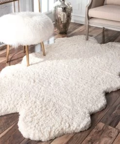 Nl Faux Sheepskin Handmade Faux Sheepskin Ivory White Soft Plush Shag Area Rug