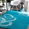 NL Handmade Wool Silk Octopus Pattern Light Blue Soft Area Rugs