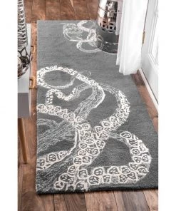 NL Handmade Wool Silk Octopus Pattern Gray Soft Area Rugs
