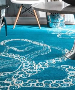 NL Handmade Wool Silk Octopus Pattern Light Blue Soft Area Rugs