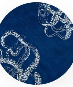 NL All Area Rugs And Runners Handmade Wool Silk Octopus Pattern Navy Soft Area Rugs