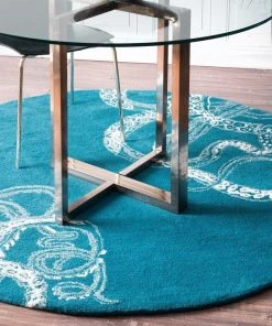 NL Handmade Wool Silk Octopus Pattern Light Blue Soft Area Rugs