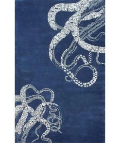 NL All Area Rugs And Runners Handmade Wool Silk Octopus Pattern Navy Soft Area Rugs