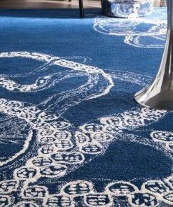 NL All Area Rugs And Runners Handmade Wool Silk Octopus Pattern Navy Soft Area Rugs