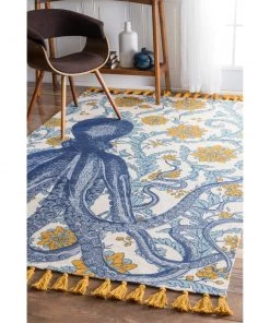 NL Handmade Cotton Wool Octopus Pattern Multi Soft Area Rugs