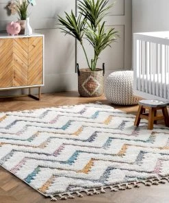 Nuloom Geometric Rumi High-Low Chevron Tassel Area Rug All Area Rugs And Runners