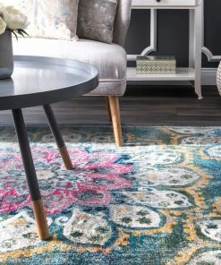 NL Mandala Floral Vintage Turquoise Blue Pink Area Rugs All Area Rugs And Runners