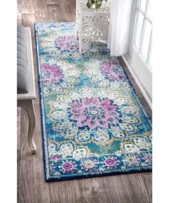 NL Mandala Floral Vintage Turquoise Blue Pink Area Rugs All Area Rugs And Runners