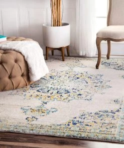 NL Vintage Persian Floral Ivory Blue Soft Area Rug